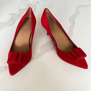 Talbots Danica Bow Red Suede Kitten Heel Shoes Womens Sz 8.5 AA Narrow